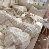 Popxstar  Class A simple high-end three-layer yarn bedding four-piece set, bed sheet quilt cover, dormitory three-piece set