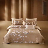 Popxstar  22 Momme Natural Mulberry Silk Luxury Bedding Set Yarn-dyed Jacquard Silk Cotton Duvet Cover Flat Sheet With Pillowcases 4Pcs