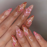 Popxstar 24Pcs Pink Almond False Nails Butterfly Ballet with French Design Wearable Fake Nails Simple Artificial Press on Nails Tips Art