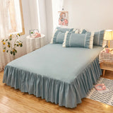 Popxstar Korean Lace Ruffled Bed Skirt 1pc Bedroom Bed Cover Bed Skirt Non-slip Mattress Cover Bedsheet Bedspread Solid Color Bed Decor