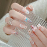 Popxstar Blush Pink False Nails Bowknot Diamond Pearl 3D Design Press on Nail Tips with Harmless Smooth Edge Nails Woman DIY Fake Nails