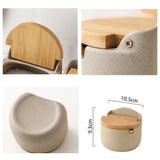 Popxstar  300ML Ceramic Seasoning Jar Bamboo Lid Jar with Spoon Wooden Sugar Salt Spices Storage Box Household Container Kitchen Supplies