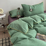 Cotton Double Gauze Bedding Sets Striped Grinkled Muslin Duvet Cover Bed Flat Sheet Pillowcases Bed Linens Students Bedroom
