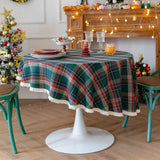 Popxstar Christmas Round Table Cloths Plaid Tablecloth with Tassel Dust-Proof Table Covers for Kitchen Party Dinner Tabletop Decoration