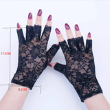 Popxstar Black Fingerless Sexy Lace Gloves Women Sun Protection Gloves Women Driving Mittens For Bride Ladies Half Finger Fishnet Gloves