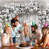 Popxstar Disco Silver Balloon Arched Flower Ring Set, with a Metallic Silver Tassel Background, Suitable for Birthday Parties in 2024