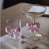 Popxstar Pink Bow Glass Decor Glass Cup Goblet Bow Handle Glasses Heat-resistant High Borosilicate Dessert Ice Cream Bowl Festival Gifts