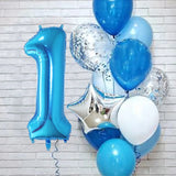 Popxstar 12pcs Blue 32inch Number Foil Latex Balloon Happy Birthday Party Decorations Kids Boy Baby 1 2 3 4 5 6 7 8 9 Year Old Supplies