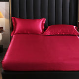 Popxstar Fitted Sheet High-End Mattress Cover Solid Color Luxury Satin Fit Sheet Elastic Band Bed Sheet Double Queen Size Bedsheet