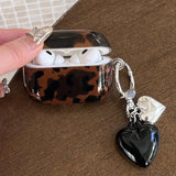 Popxstar  korea luxury amber colour gloss earphone case for airpods 4 3 2 1 pro 2nd wireless bluetooth charging box 3D love heart pendant