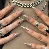 Popxstar 24Pcs White Almond False Nails Ballet with French Design Wearable Fake Nails Gradient Simple Full Cover Press on Nail Tips Art