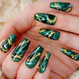 Popxstar 24Pcs Short Purple False Nails Leaf with French Design Gold Foil Wearable Fake Nails Coffin Ballet Full Cover Press on Nail Tips