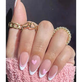 Popxstar 24pcs Simple Long Fake Nails Press on White French Almond False Nails Tips Pearl Bow Design Full Cover Nail Datachable Manicure