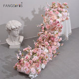 Popxstar pink colour Rose Large Flower Row Artificial Flower Row Runner Wedding Backdrop Decor Floral Wall Party showcase decoration prop