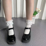 Popxstar White Lace Bow Socks for Kids Girls Princess Bowknot Ruffled Lolita Short Sock Cute Japanese JK Children Mid Tube Socks 양말