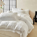Popxstar  4Pcs Bow Large Tassel Style Bedding Set High Quality Skin Friendly Fabric Bed Sheet/Fitted Sheet Pillowcases Queen King Size