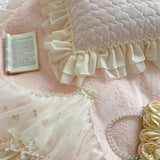 Popxstar  4Pcs French Princess Style Carved Velvet Warm Winter Bedding Set Double Layer Lace Duvet Cover Flat/Fitted Bed Sheet Pillowcases