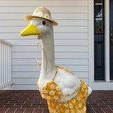 Summer Daisy Floral Print Bikini & Straw Sun Hat Set For 23 Inch Porch Goose Statue Beach Outdoor Yard Decoration