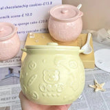 Popxstar  Cute Bear Ceramic Oil Bottle Seasoning Pot Spicy Salt Tank Kitchen Pepper Special bottle With Lid Spoon Kitchen Storage pot