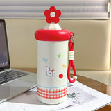 650ml Portable Insulated Steel Water Cup for Girls with Straw And Printed Handle High-Aesthetic Portable Drinkware