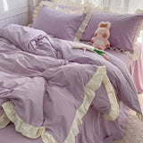 Princess Style Bedding Sets Ruffle Lace Quilt Cover Romantic Pink Bed Sheet Sets Woman Girls Bedroom Duvet Cover Set 4pcs
