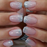 Popxstar 24pcs/set Glitter fake nails for women girls super flash sparkling gradient pink black tips faux ongles press on false nail art