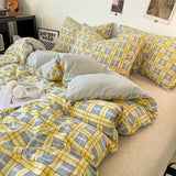 Popxstar Japanese Style Check Queen Duvet Cover Set 1/3 Pcs Soft Washed Quilt Cover and Pillowcase or Only Quilt Covers Blanket Cover Set