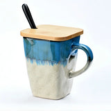 Popxstar  Retro Personality Square Cup Ceramic Large Capacity Mug With Spoon Coffee Cup Home Creative Couple Cup