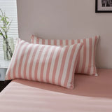 4Pcs Washed Microfiber Vertical striped colorful Bedding Set, Sweet Style Soft Duvet Cover with Zipper Flat Sheet Pillowcases