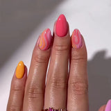 Popxstar  24pcs Mid-length Almond False Nails Simple Pattern Design Stick on Fake Nail Round Head Wearable Press on Nails Sets Finished