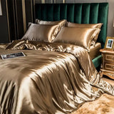 popxstar Solid Rayon Silk Bedding Set with Duvet Cover Bed Sheet Pillowcases Luxury King Single Double Couple Satin Pillow Case Bedsheet