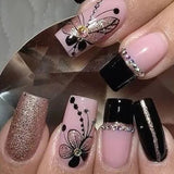 Popxstar 24pcs Ballet False Nails Simple Red Design Glitter Fake Nails Pearl Short Square Valentine’s Day Datachable Press on Nail Tips