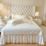 Popxstar  4Pcs Pure Cotton French Flowers Lace Ruffles Princess Wedding Bedding Set Duvet Cover Quilted Bedspread Bed Skirt Pillowcases