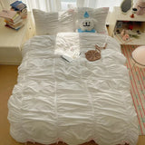 Solid Color Pleated Textured Soft Breathable Chic Princess 4pcs Bedding Set, Delicate Bows Twin Duvet cover Bed sheet Pillowcase