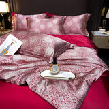 Natural Silk Bedlinens Bedding Set Nordic Flower Printed Duvet Cover Set Couple Double King Queen Size Soft Bed Sheet Pillowcase
