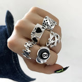 Popxstar Vintage Punk Metal Multi Element Ring Set For Women Men Antique Silver Color Butterfly Snake Skull Finger Rings Gothic Jewelry