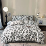 Nordic Style 100% Cotton Duvet Cover Set 1 Duvet Cover 2 Pillowcase Plaid Print Bedding Standard Size Bedroom Decoration