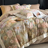 Popxstar  1000TC Lyocell Cotton Brushed Luxury Bedding Set Flowers Prints Duvet Cover Flat/Fitted Bed Sheet Pillowcases 4Pcs