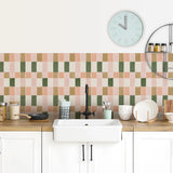 Popxstar  1set 10pcs Retro Pink&Green Vinyl Tile Peel&Stick Kitchen and Bathroom Backsplash Panel,Stairs,Removable Friendly Renter Sticker