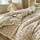 Popxstar INS Girls Cherry Soft Bedding Set Washed Cotton Bed Sheet Queen King Size Duvet Set Flower Comforter Set Pillowcase Bed Linens