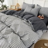 Popxstar  Black White Small Checks Printed Bed Set Floral Duvet Cover Pillowcase Bedding Set Bed Sheet Quilt Cover Single Queen King Size