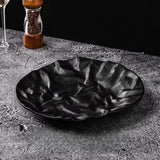 Popxstar  1PC Ceramic Dinner Plates for Home Pleated Texture Design Western Plates Japanese Style Dishes Good Looking Tableware