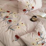 Popxstar  Flowers Towel Embroidery Bedding Set 100% Cotton Brushed Single Queen King Size Duvet Cover Flat/Fitted Sheet Pillowcases 3/4Pc