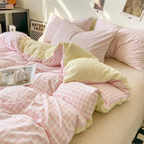 Popxstar Japanese Style Check Queen Duvet Cover Set 1/3 Pcs Soft Washed Quilt Cover and Pillowcase or Only Quilt Covers Blanket Cover Set