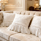 Farmhouse Decor Pillowcase , Romantic Lace Ruffle Skirt Decorative Pillow Cover ,Cotton Throw Pillow Covers for Sofa, Bed, Couch