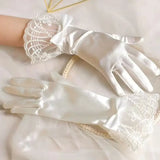 Popxstar Wedding Date White Satin Lace Short Gloves Ladies Bride Accessories