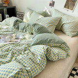 Popxstar Japanese Style Check Queen Duvet Cover Set 1/3 Pcs Soft Washed Quilt Cover and Pillowcase or Only Quilt Covers Blanket Cover Set