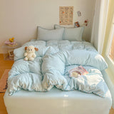 Popxstar  Class bed new cream wind solid color bed sheet four-piece set student quilt cover four-piece set household
