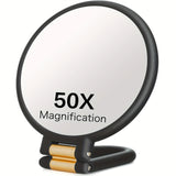 Popxstar  50x Handheld Makeup Mirrors Double Sided 1X/50X Magnification Portable Folding Makeup Mirror for Travel 360° Adjustable Mirror