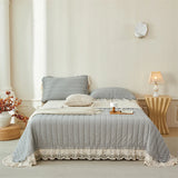 Popxstar  Natural Cotton Linen French Lace Soft Comfortable Quilted Bedspread, Bed Cover, Mattress Topper, Bed Sheet, Pillowcases 3Pcs